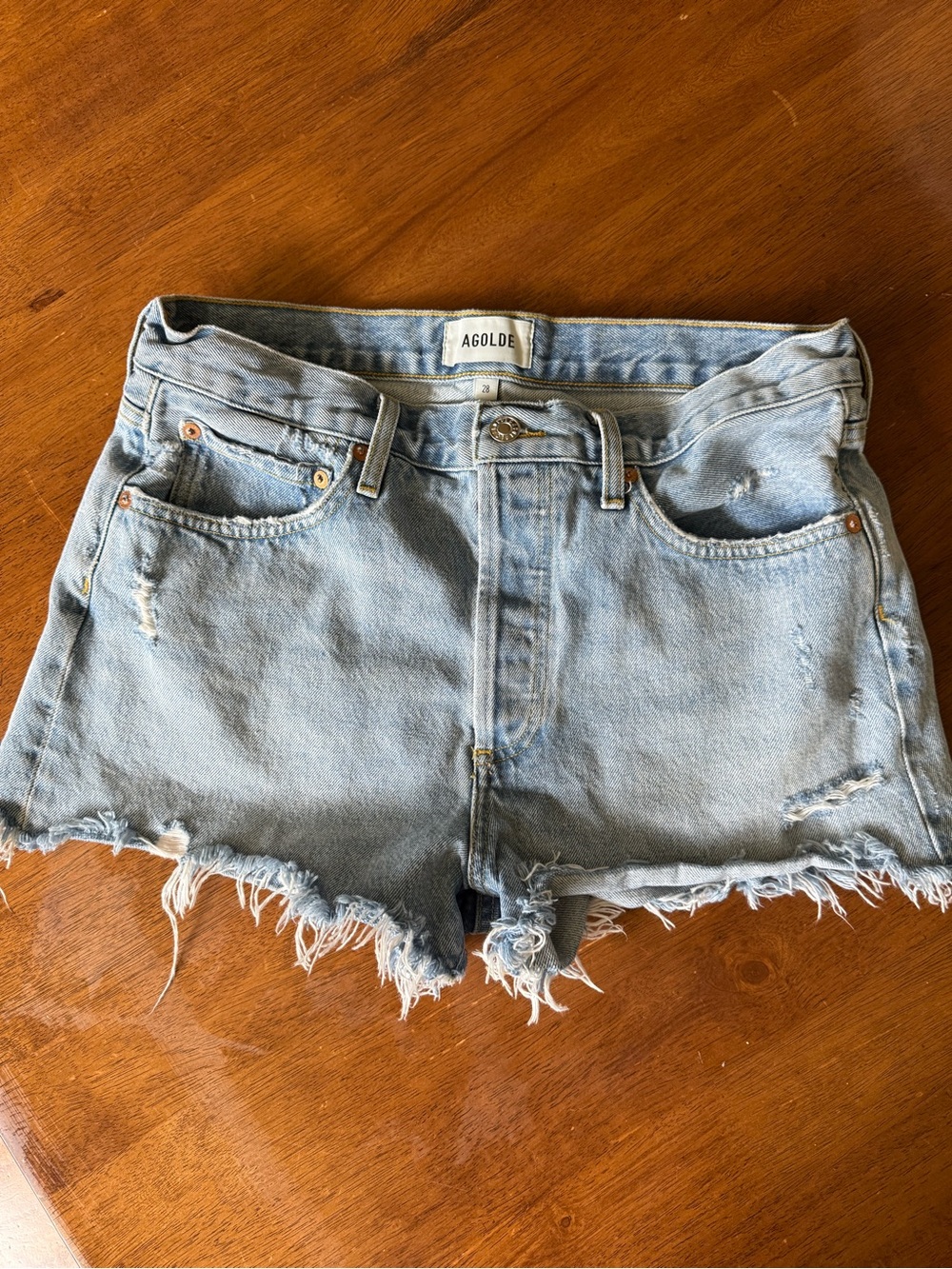Agolde Parker Light Blue Distressed Denim Cutoff Shorts